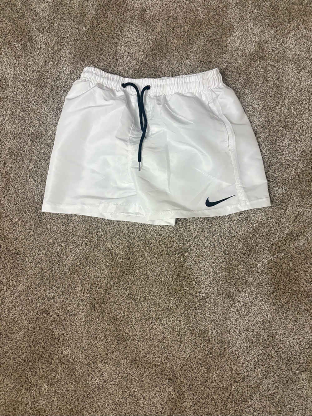 Nike Men’s White Athletic Shorts with Navy Drawcord and Swoosh